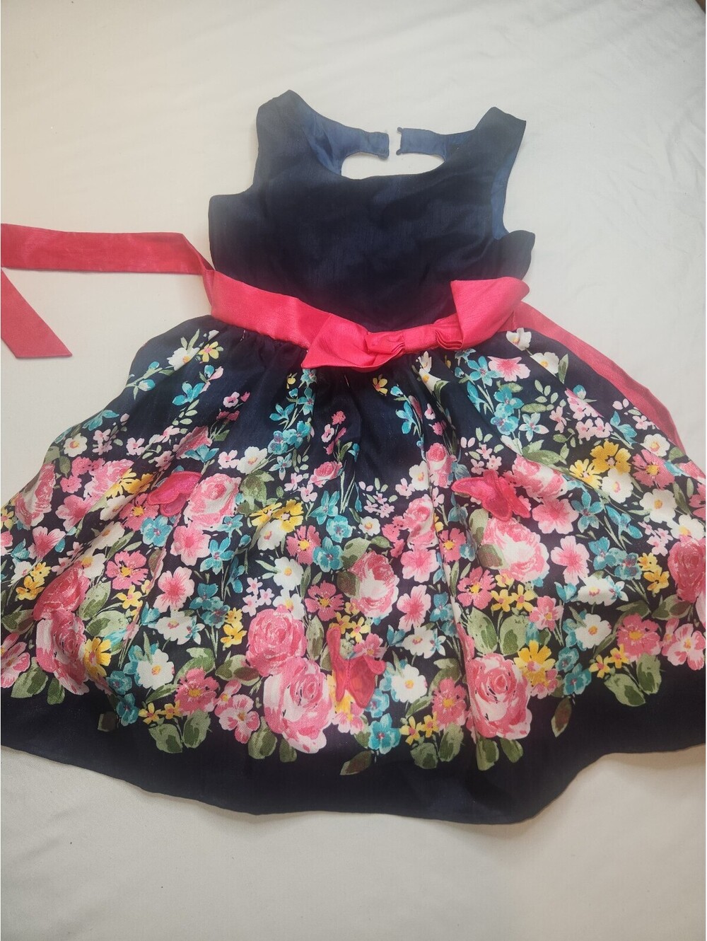 Lilt floral girls dress with navy overlay